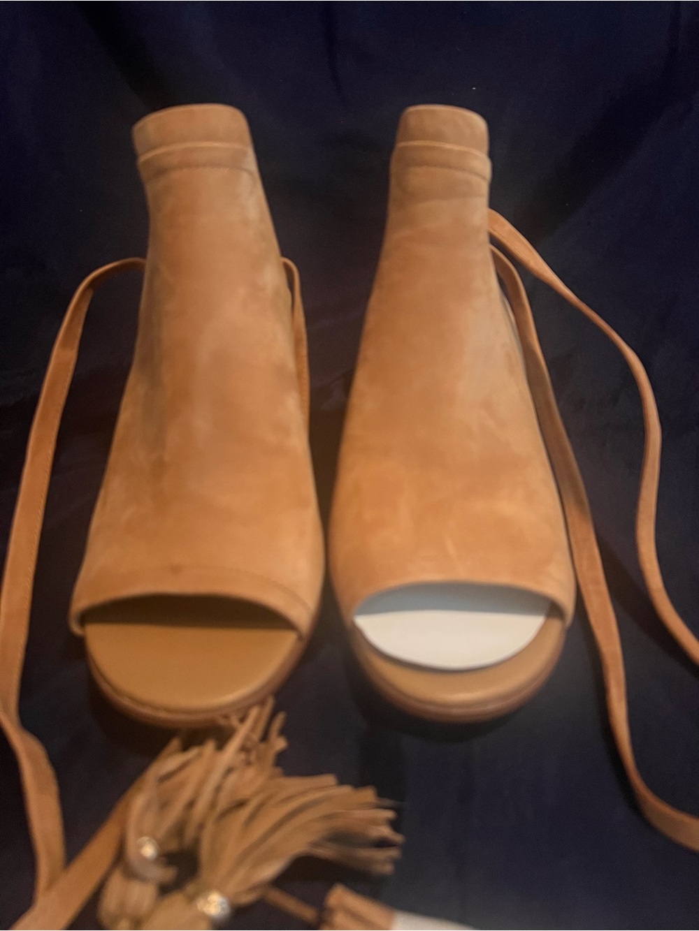 Sam Edelman Tan Suede Peep-Toe Lace-Up Mules